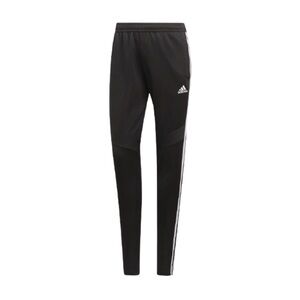 Women’s black Adidas Tiro 19 Track Pants with white stripe, size small.